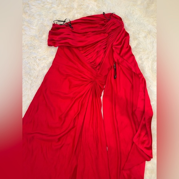 NWOT Tadashi Shoji Ember One-Shoulder Draped Gown lava red Sz 16 - Picture 3 of 8